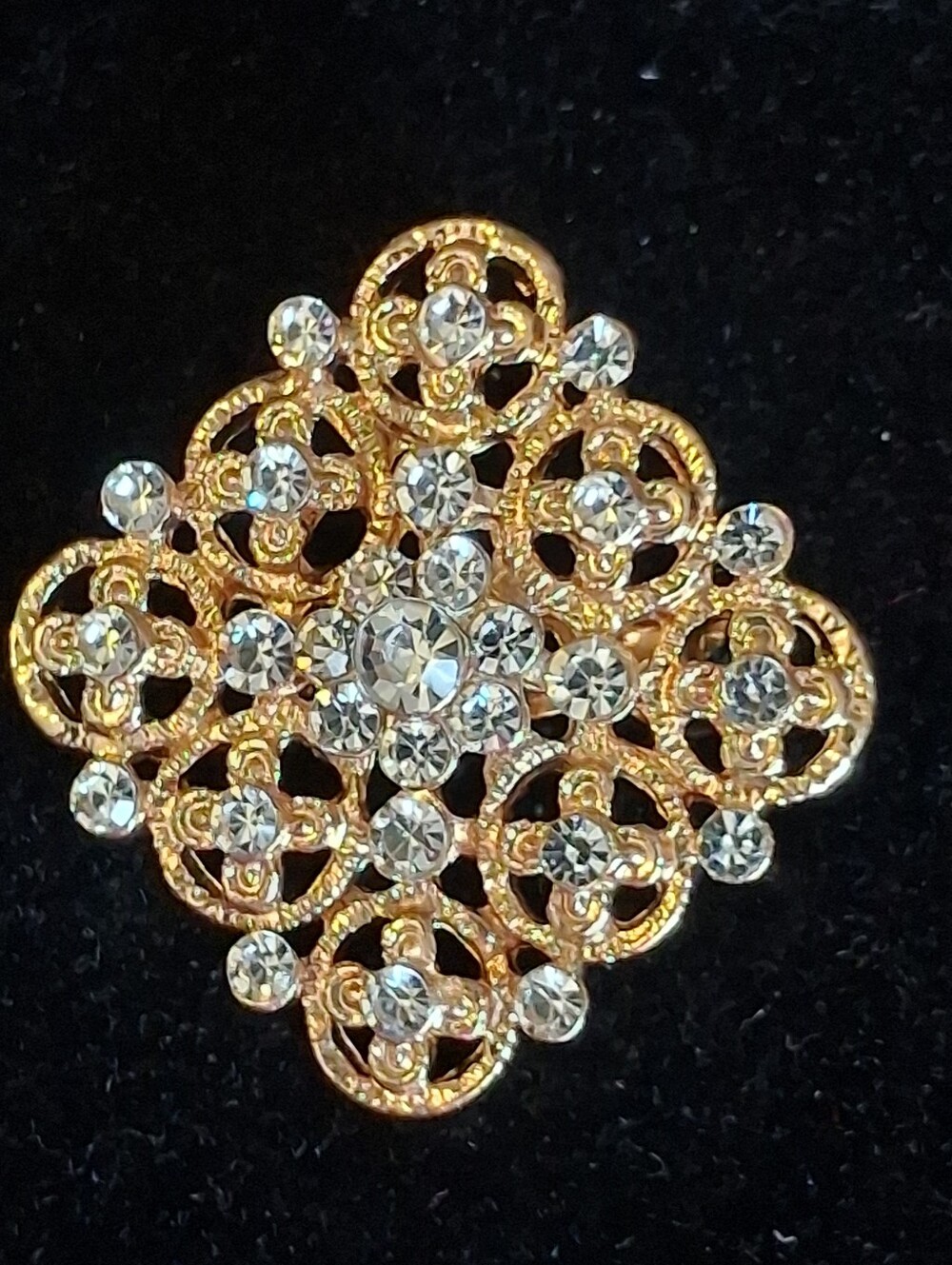 Gold-Tone Crystal Filigree Brooch - Women Jewelry
